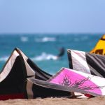 Kite Surfing From Shore Stock Photo