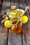 Ginger Tea With Honey And Lemon Stock Photo