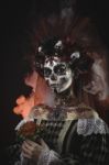 Young Girl In The Image Of Santa Muerte Stock Photo