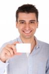 Man Holding Card Stock Photo