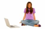 Smiling Teenage Girl With Laptop Stock Photo