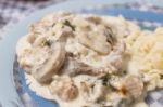 Pork Beef Stroganoff With Mushrooms Stock Photo