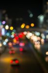 Abstract Blur Traffic And Car Lights Bokeh In Rush Hour Backgrou Stock Photo