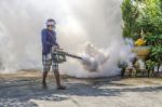 Spraying Mosquito Repellent Stock Photo