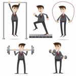 Cartoon Businessman Exercise Set Stock Photo