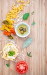 Italian Food Concept Pasta With Vegetables Olive Oil And Spices Stock Photo