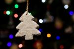 Tree Shape Of Christmas Ornaments Hanging On Christmas Tree Stock Photo