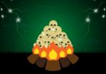 Halloween Skull Pile Bonfire  Stock Photo