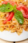 Italian Pasta Farfalle Butterfly Bow-tie And Tomato Sauce Stock Photo