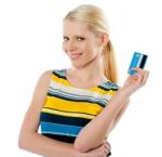 Young Lady Showing Credit Card Stock Photo