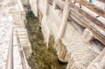 Ice Covered Pier Stock Photo