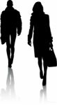 Silhouette Girls Walking With Bag Stock Photo