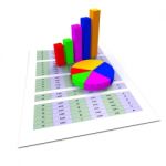 Pie Chart Shows Business Graph And Charting Stock Photo