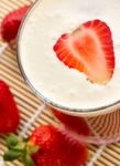 Strawberry Cream Smoothie Shows Milk Shake And Beverage Stock Photo