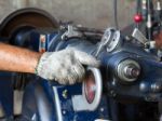 Old Lathe In Workshop Stock Photo