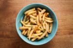 Fries French Herb Still Life Wood Background Flat Lay Stock Photo