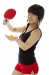 Lady serving pingpong Stock Photo