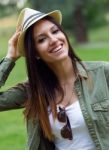 Beautiful Young Woman Walking In The Park Stock Photo