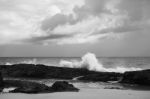 Pristine Beachfront At North Point, Moreton Island. Black And White Stock Photo