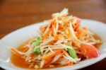 Spicy Papaya Salad - Thai Style Stock Photo