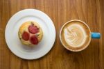 Strawberry Cake With Coffee Stock Photo