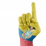 Ecuador Flag On Pointing Up Hand Stock Photo