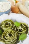 Traditional Italian Raw Homemade Spinach Pasta Stock Photo