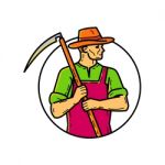 Organic Farmer Scythe Mono Line Art Stock Photo