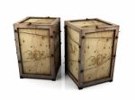 Old Wooden Crates On White Backgrounds Stock Photo