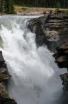 Waterfall On The Athabasca River In Jasper National Park Stock Photo