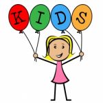 Kids Balloons Means Young Woman And Youngsters Stock Photo