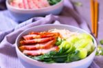 Instant Noodles With Shiitake Mushrooms, Pepper And Onion In A B Stock Photo