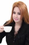 Woman Drink Coffee Stock Photo