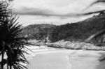 Pristine Beachfront At North Point, Moreton Island. Black And White Stock Photo