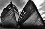 Two Wrecked Boats At Salen Isle Of Mull Black And White Stock Photo