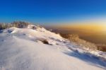 Sunrise On Deogyusan Mountains Covered With Snow In Winter,south Korea Stock Photo