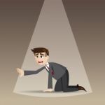 Cartoon Hopeless Businessman Kneel On Floor Stock Photo