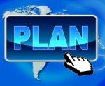 Plan Button Shows World Wide Web And Formula Stock Photo