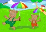 Bear Brothers In Raining Day Stock Photo