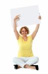 Senior Woman pointing Blank Board Stock Photo