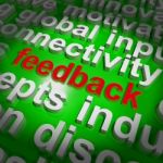 Feedback Word Cloud Shows Opinion Evaluation And Surveys Stock Photo