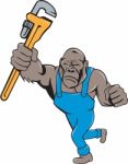 Angry Gorilla Plumber Monkey Wrench Isolated Stock Photo