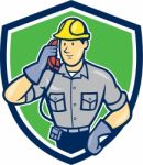 Telephone Repairman Phone Shield Cartoon Stock Photo