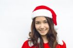 Beautiful Young Santa Clause Woman, Isolated Stock Photo