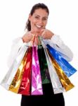 Close Up Of Happy Young Woman With Shopping Bag Stock Photo