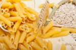 Italian Pasta Penne With Wheat Stock Photo