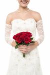 Bride With A Rose Bouquet Stock Photo