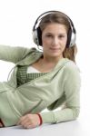 Attractive Female Enjoying Music Stock Photo