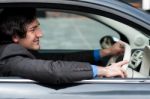 Man Driving His Car Stock Photo