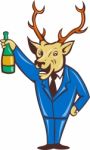 Stag Deer Holding Champagne Wine Bottle Stock Photo